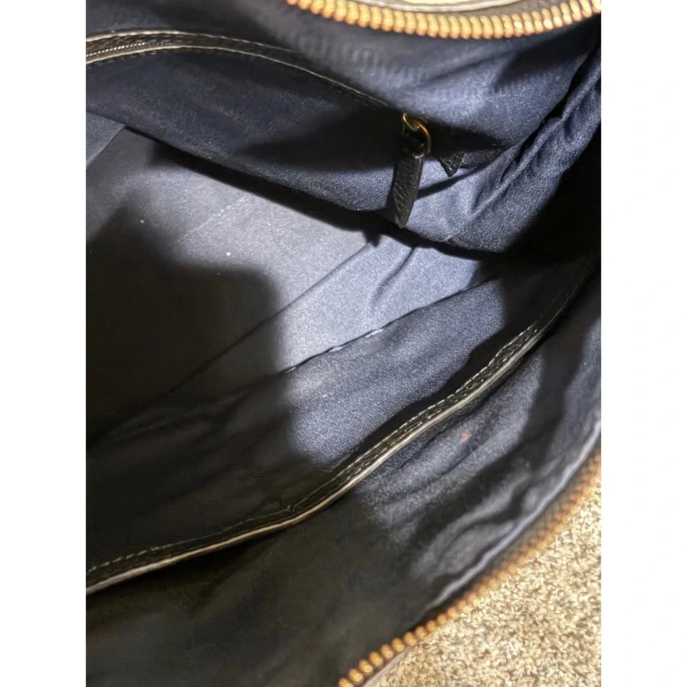 Cole Haan Black Pebbled Leather Hobo Shoulder Bag Gold Hardware Tassel Zip
